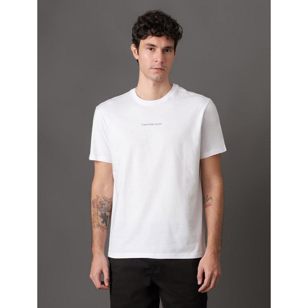 Camiseta Masculina de Algodão Estampa Logo Centralizado Calvin Klein Jeans - Branco - 1