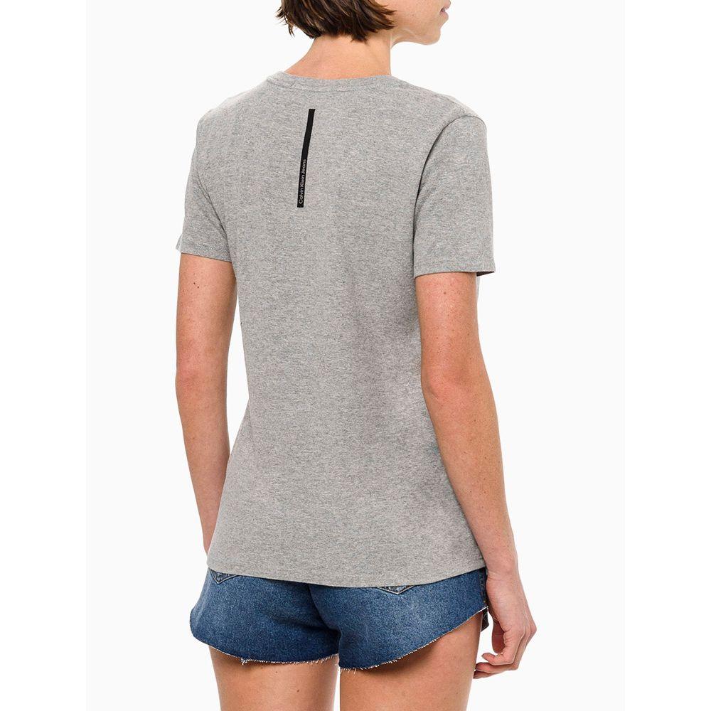 Camiseta Feminina Decote v Slim Logo No Peito Calvin Klein Jeans - Cinza - 3