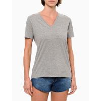 Camiseta Feminina Decote v Slim Logo No Peito Calvin Klein Jeans - Cinza - 1
