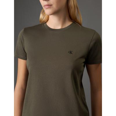 Camiseta Feminina Regular Logo Bordado Calvin Klein Jeans - Militar