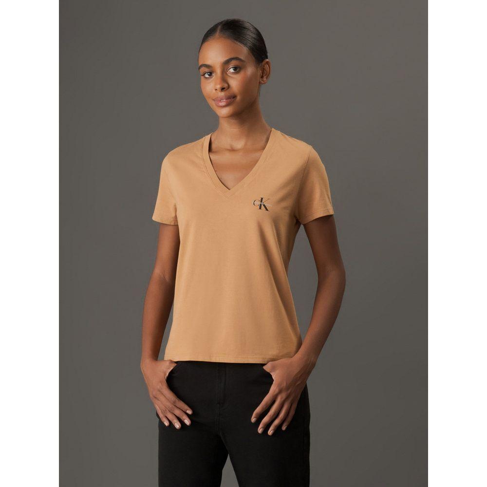 Camiseta Feminina Decote v Re Issue Calvin Klein Jeans - Havana - 1