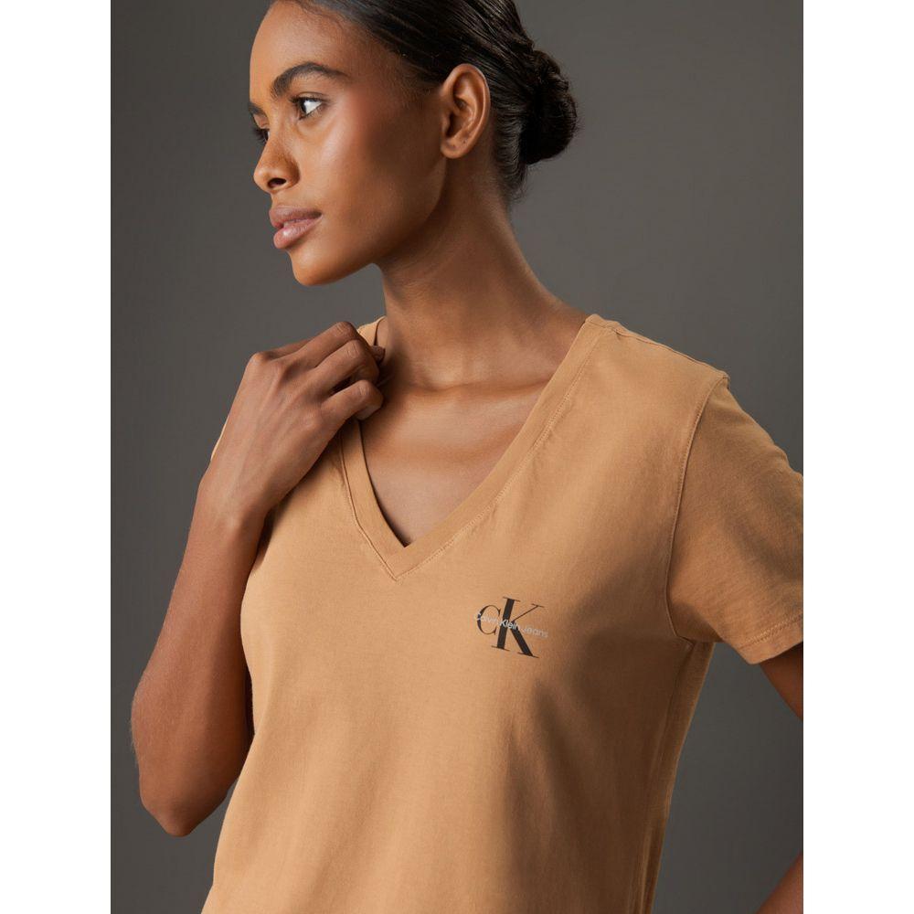 Camiseta Feminina Decote v Re Issue Calvin Klein Jeans - Havana - 4