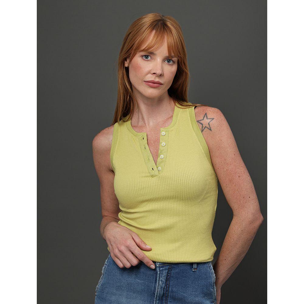 Regata Feminina Ribana Com Botões Calvin Klein - Verde Pistache - 5