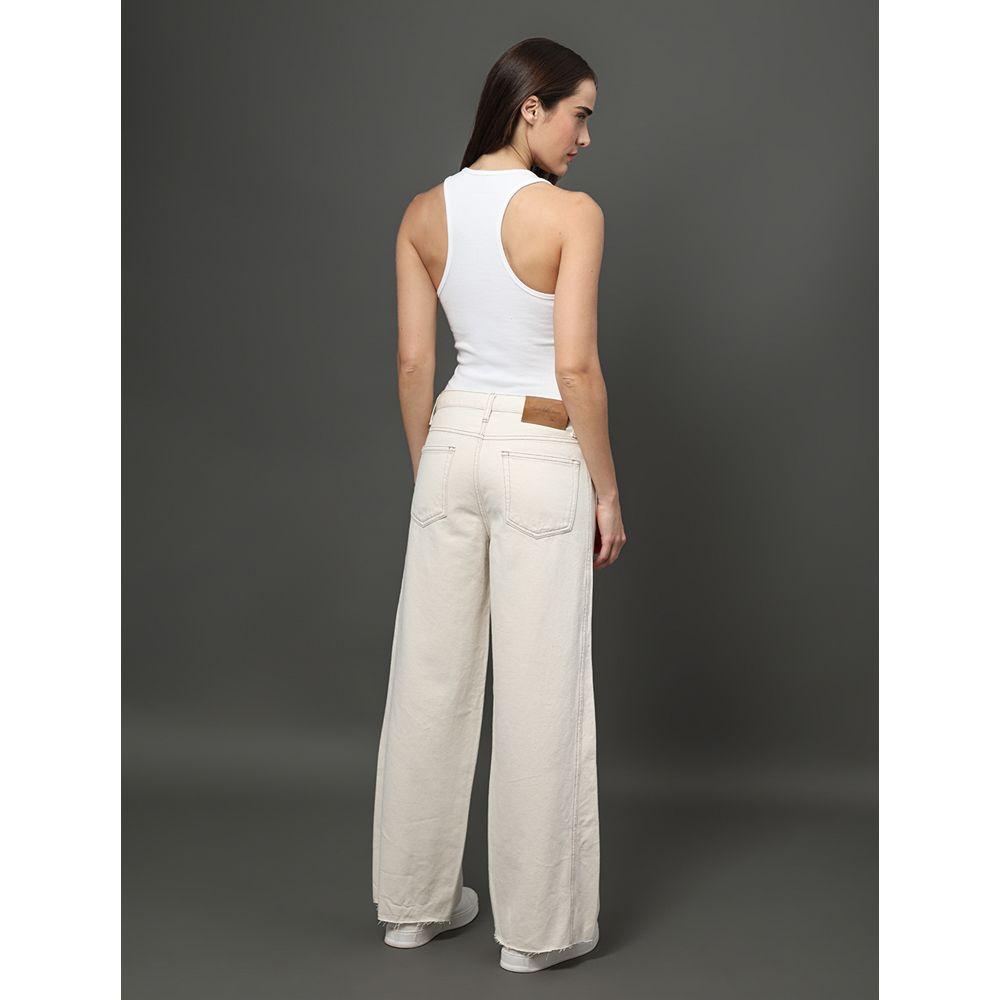 Calça Feminina Cropped Wide Natural Leg Calvin Klein Jeans - Off White - 2