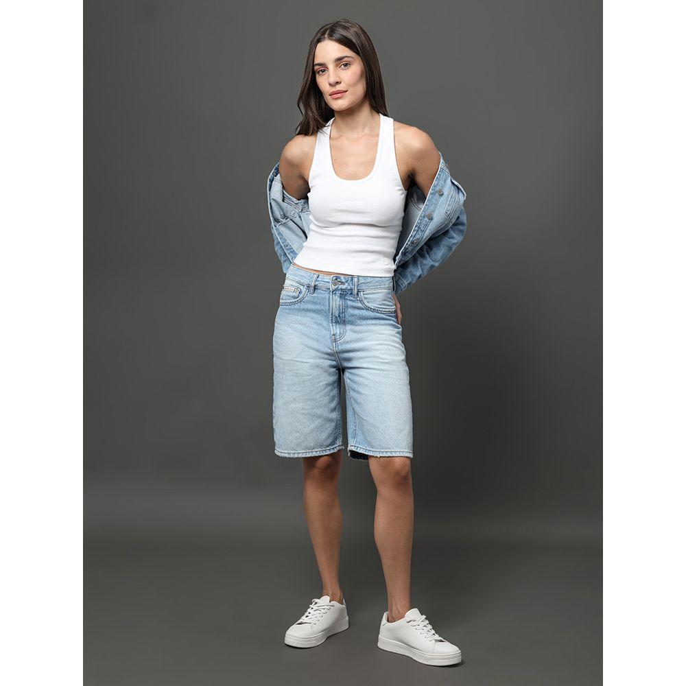 Bermuda Jeans Feminina Baggy Calvin Klein Jeans - Azul Claro - 3