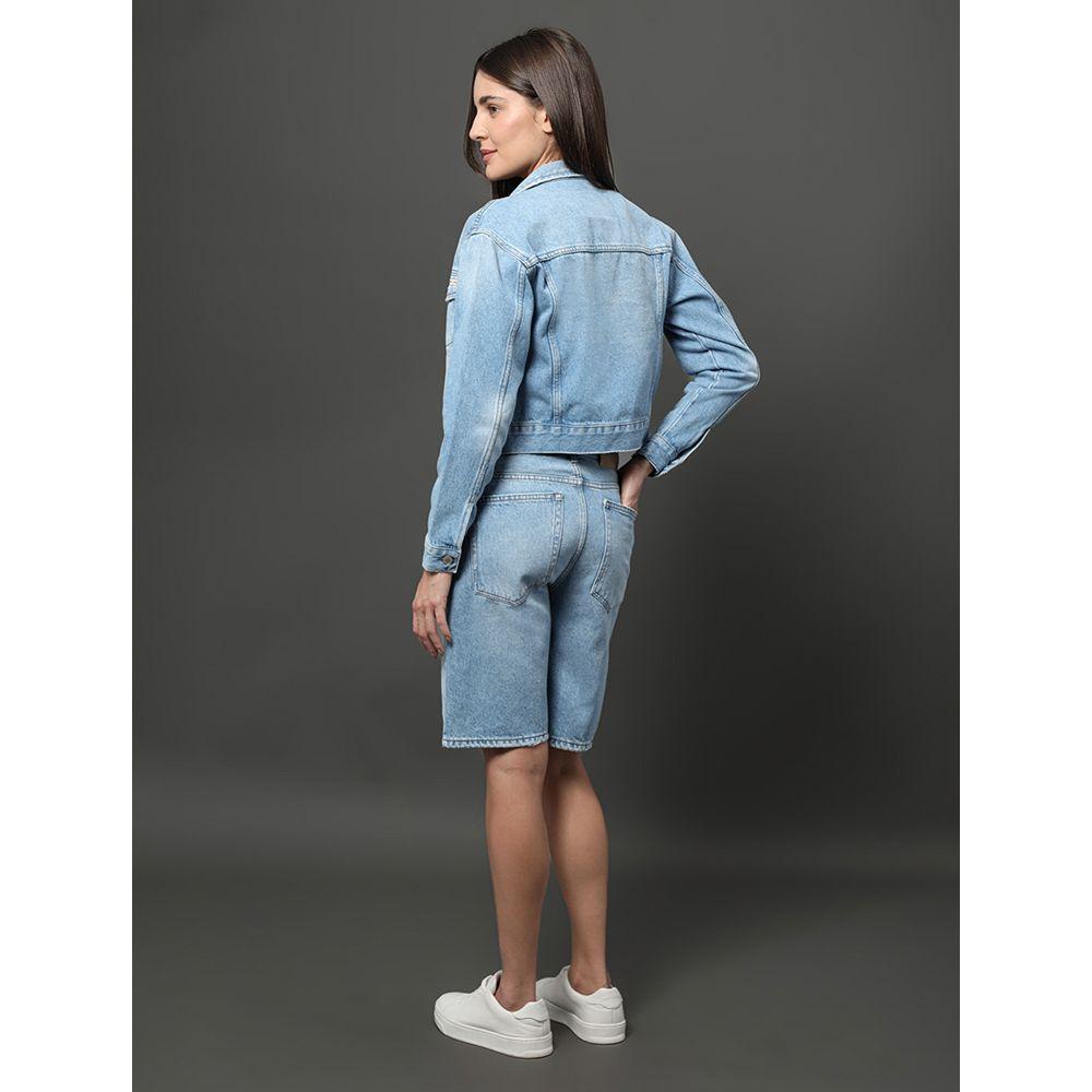 Bermuda Jeans Feminina Baggy Calvin Klein Jeans - Azul Claro - 2