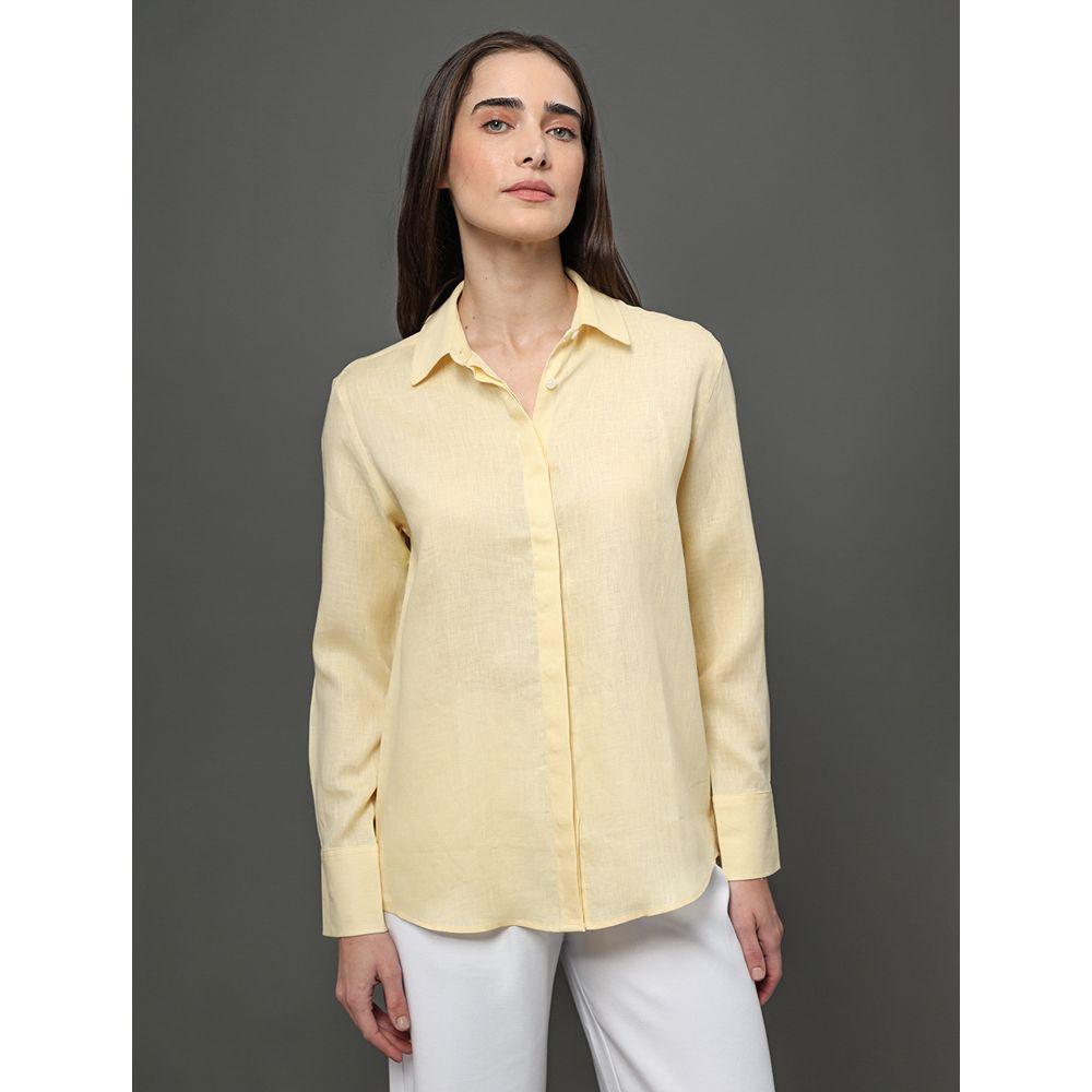 Camisa Feminina Linho Lisa Calvin Klein - Amarelo Manteiga - 5