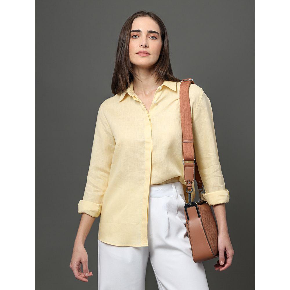Camisa Feminina Linho Lisa Calvin Klein - Amarelo Manteiga - 1