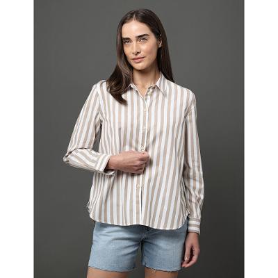 Camisa Feminina Listrada Calvin Klein Jeans - Caqui Claro