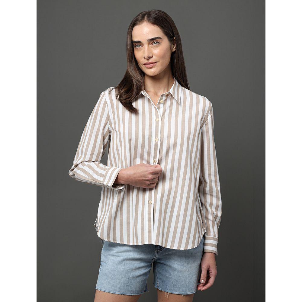 Camisa Feminina Listrada Calvin Klein Jeans - Caqui Claro - 1
