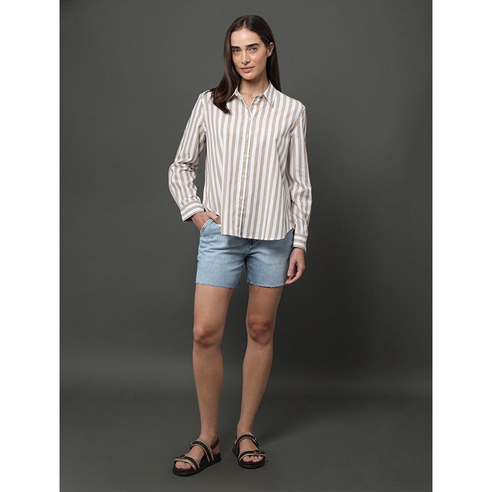 Camisa Feminina Listrada Calvin Klein Jeans - Caqui Claro - 3
