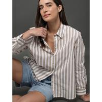 Camisa Feminina Listrada Calvin Klein Jeans - Caqui Claro - 5