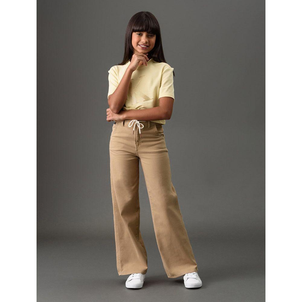 Calça Menina Wide Leg Com Cadarço Calvin Klein Jeans - Caqui Claro - 3