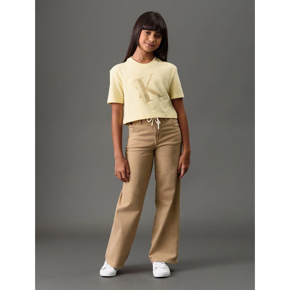 Calça Menina Wide Leg Com Cadarço Calvin Klein Jeans - Caqui Claro - 5
