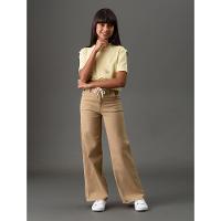Calça Menina Wide Leg Com Cadarço Calvin Klein Jeans - Caqui Claro - 3