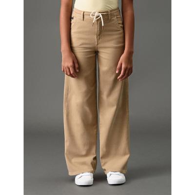 Calça Menina Wide Leg Com Cadarço Calvin Klein Jeans - Caqui Claro
