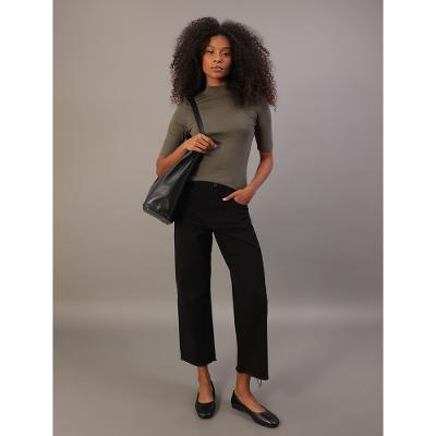Calça Color Feminina Cropped Straight Barra a Fio - Preto