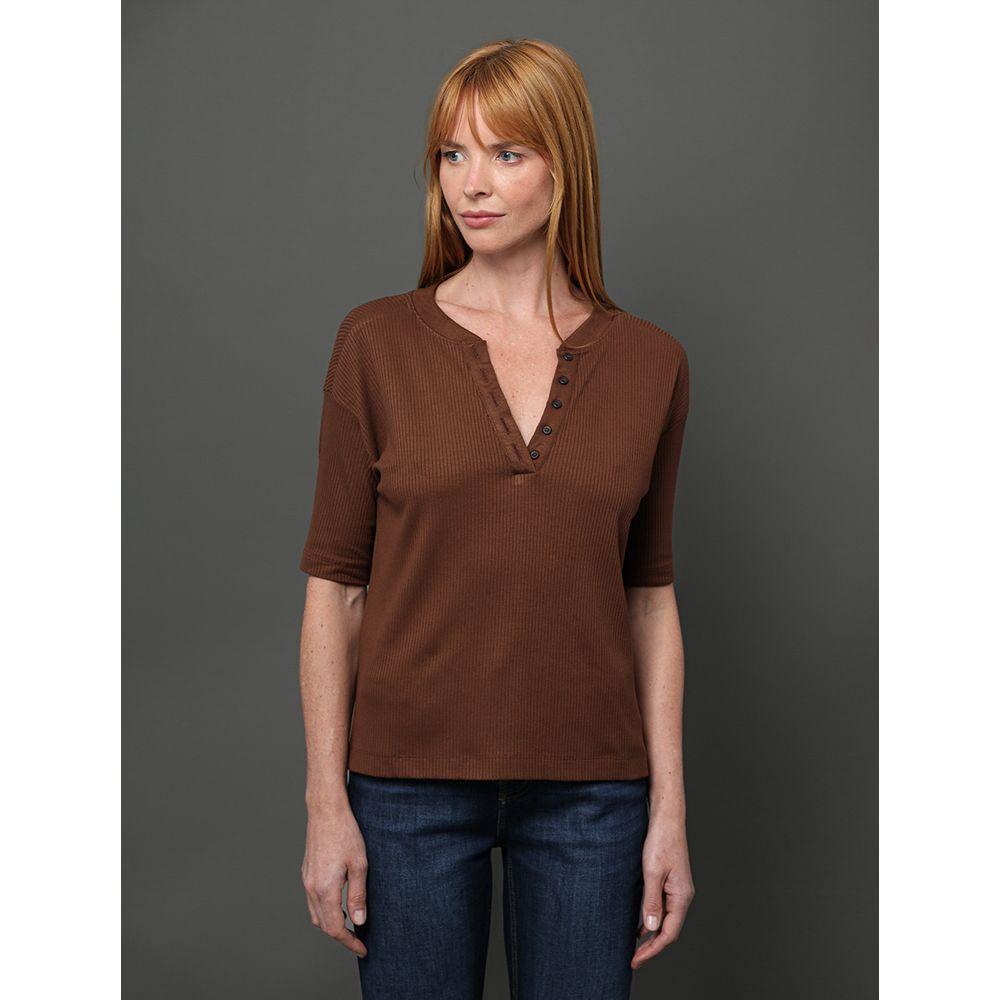 Camiseta Feminina Ribana Com Botões Calvin Klein - Marrom - 1