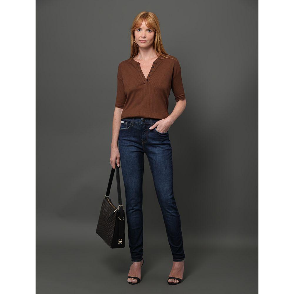 Camiseta Feminina Ribana Com Botões Calvin Klein - Marrom - 3