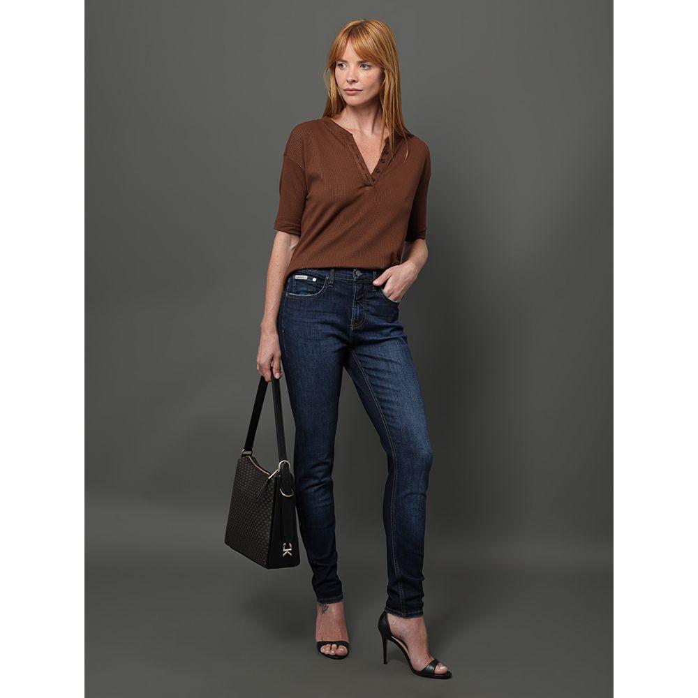 Camiseta Feminina Ribana Com Botões Calvin Klein - Marrom - 5