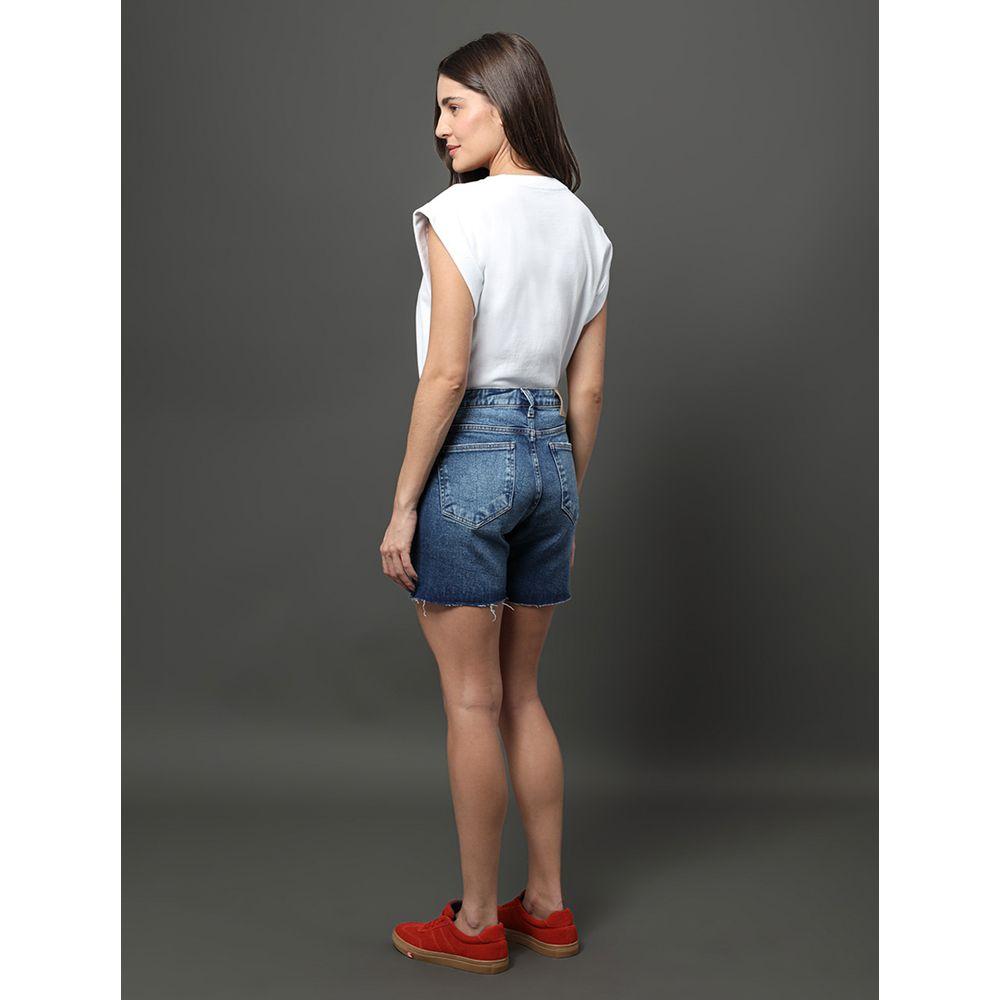 Bermuda Jeans Feminina Meio Coxa Calvin Klein Jeans - Azul Médio - 2