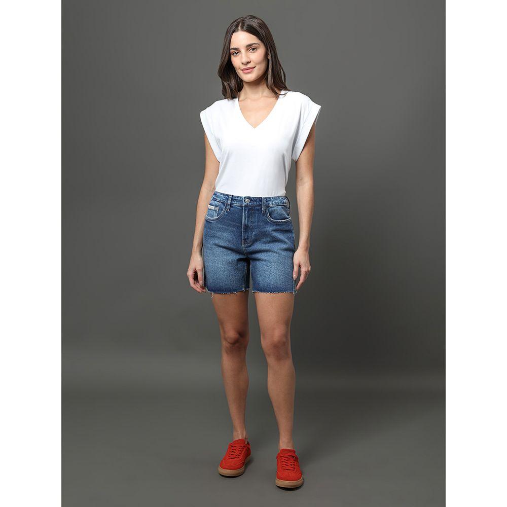 Bermuda Jeans Feminina Meio Coxa Calvin Klein Jeans - Azul Médio - 3