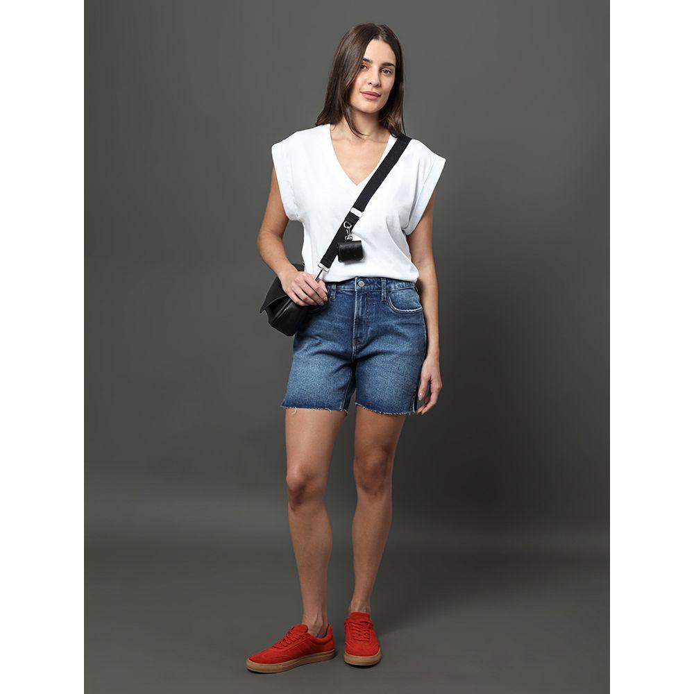 Bermuda Jeans Feminina Meio Coxa Calvin Klein Jeans - Azul Médio - 5