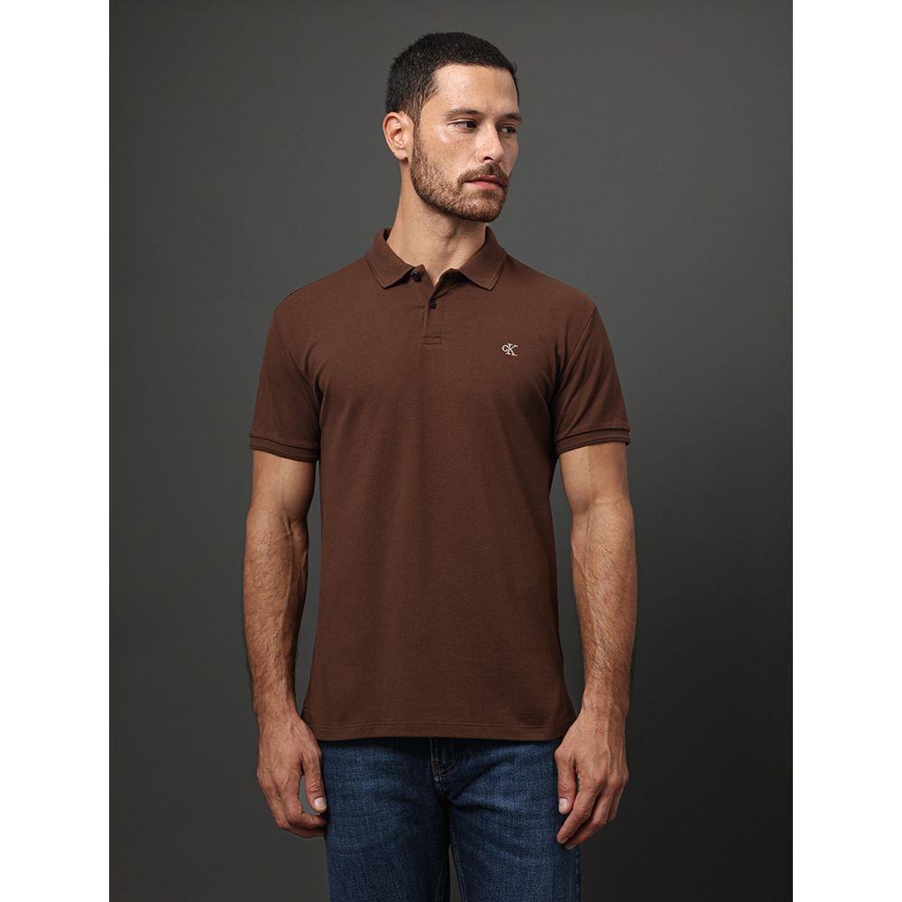 Polo Masculina Logo Bordado Calvin Klein Jeans - Marrom - 1