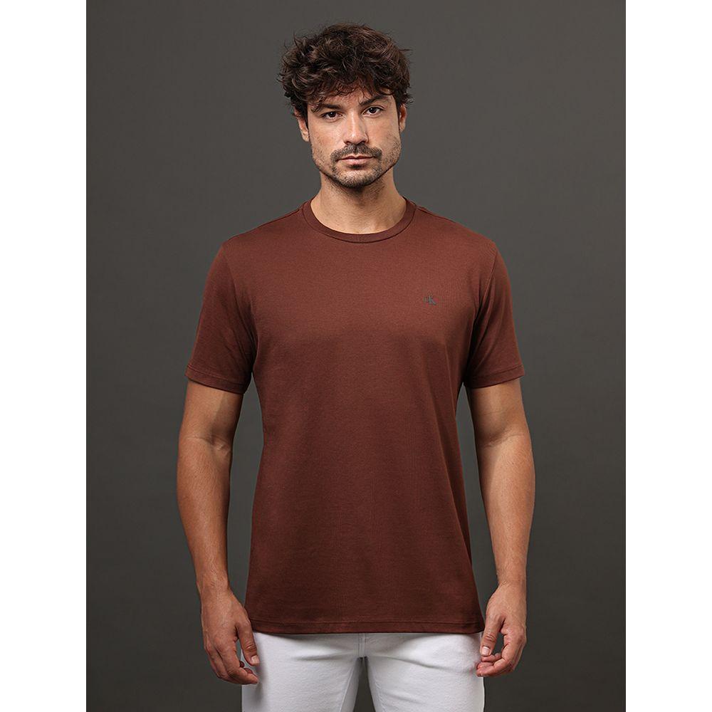 Camiseta Masculina Pima Calvin Klein Jeansm - Marrom - 1