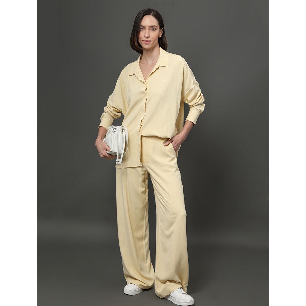 Calça Feminina Linho Misto Calvin Klein Jeans - Amarelo Manteiga - 3