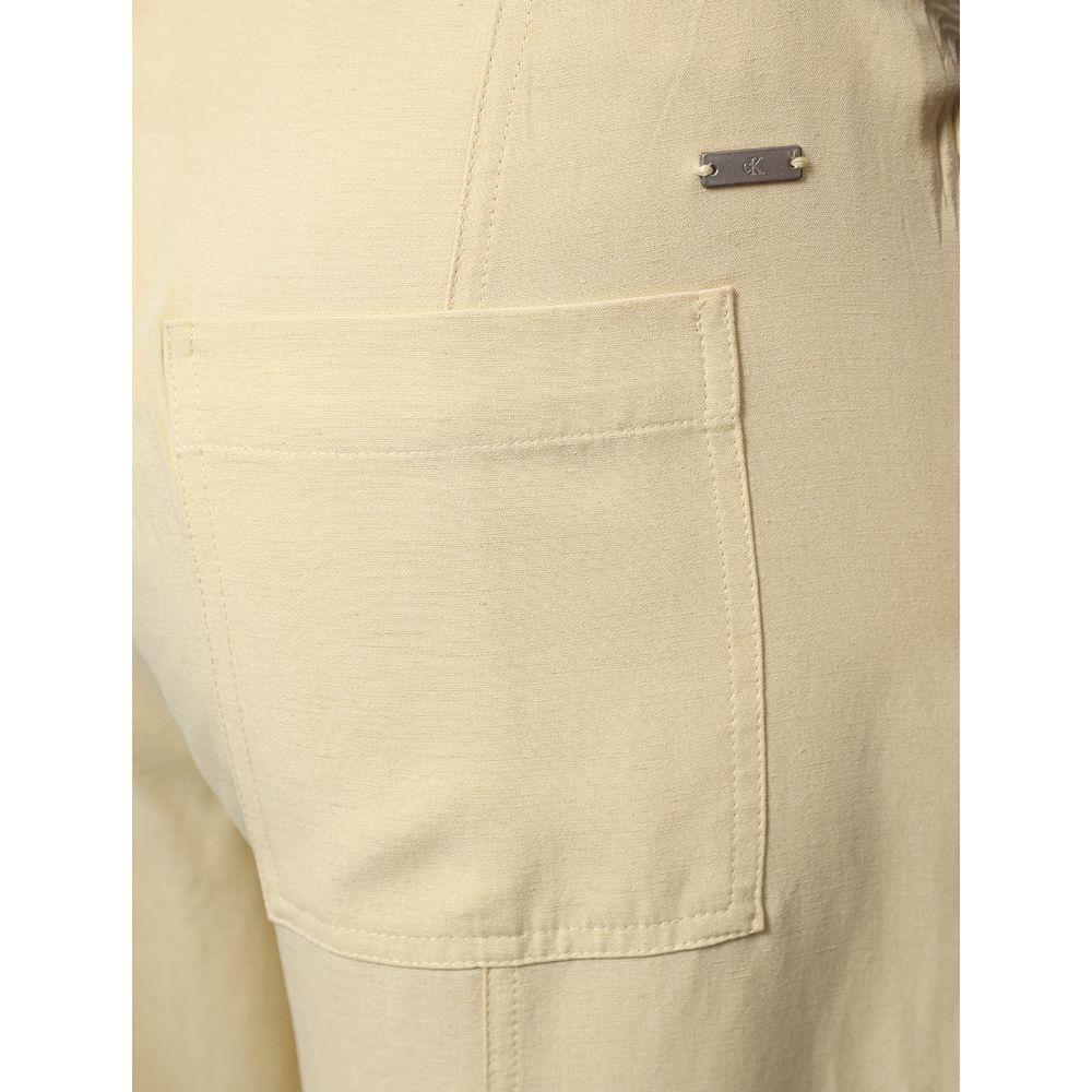 Calça Feminina Linho Misto Calvin Klein Jeans - Amarelo Manteiga - 4