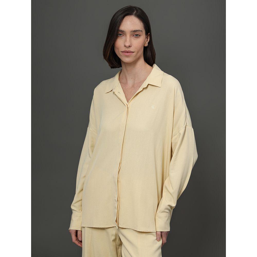 Camisa Feminina Linho Misto Calvin Klein Jeans - Amarelo Manteiga - 1