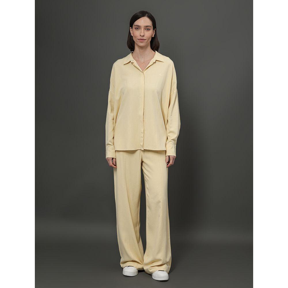 Camisa Feminina Linho Misto Calvin Klein Jeans - Amarelo Manteiga - 3