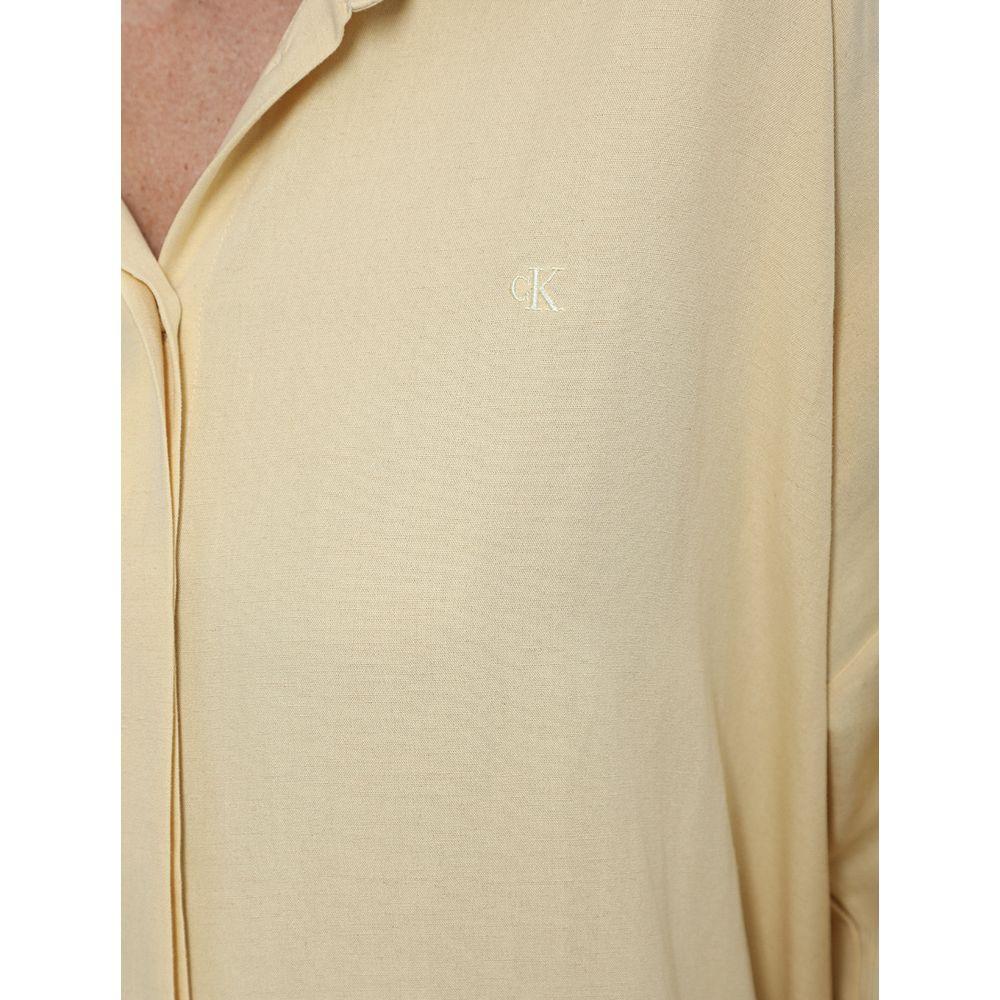 Camisa Feminina Linho Misto Calvin Klein Jeans - Amarelo Manteiga - 4