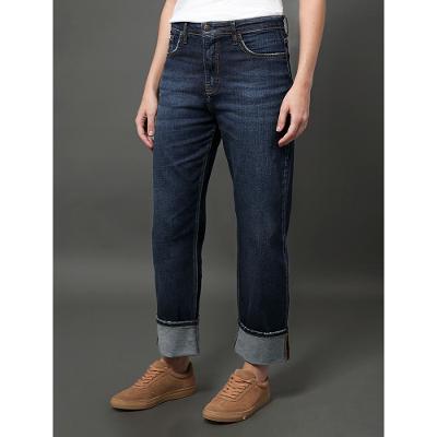 Calça Jeans Feminina Straight Barras Dobradas Calvin Klein Jeans - Marinho