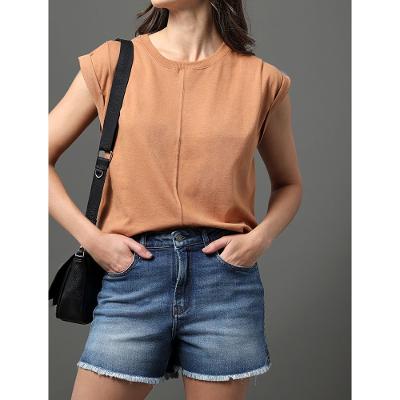 Shorts Jeans Feminino Barra Desfiada Calvin Klein Jeans - Azul Médio