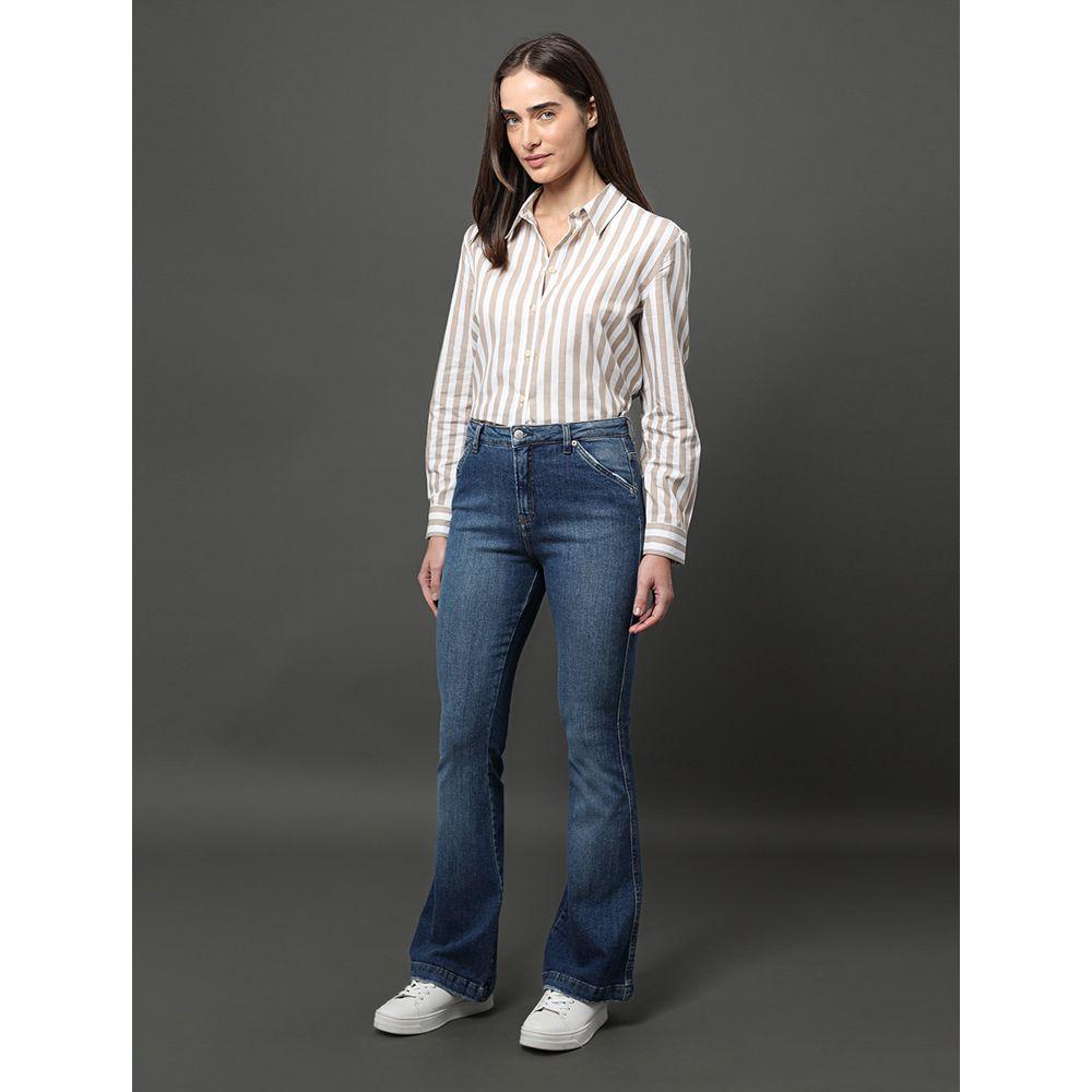 Calça Jeans Feminina Flare Bolso Faca Calvin Klein Jeans - Marinho - 3