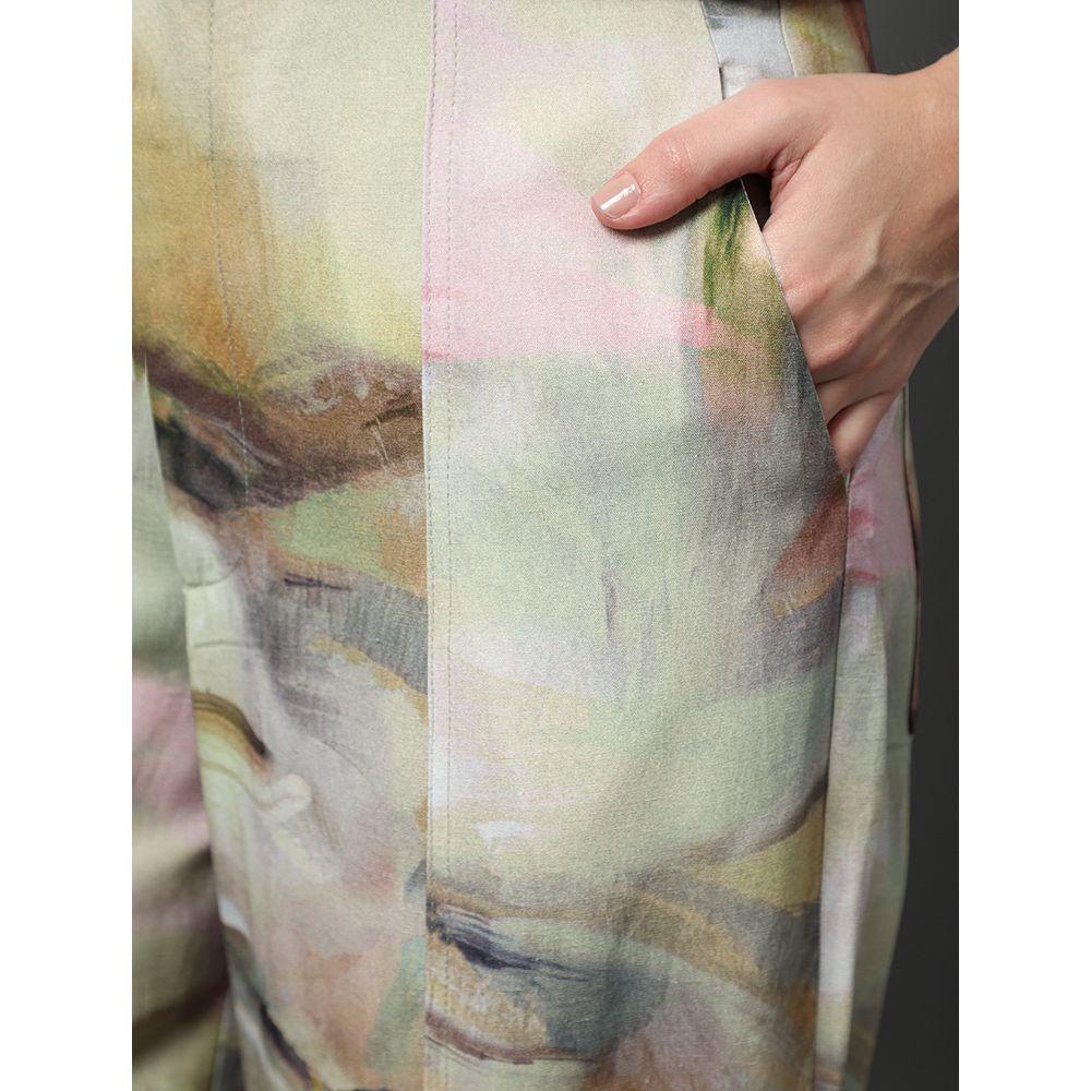 Calça Feminina Linho Misto Estampada Calvin Klein Jeans - Amarelo Manteiga - 4