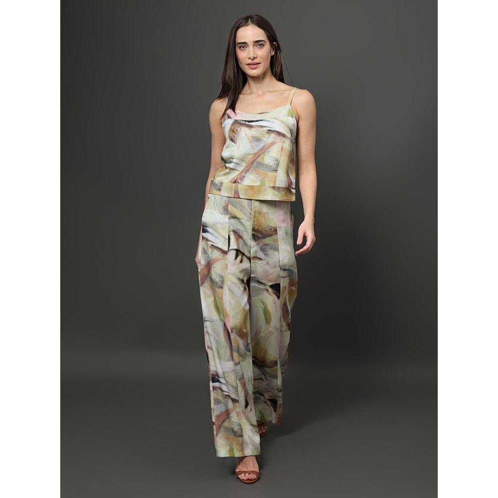 Calça Feminina Linho Misto Estampada Calvin Klein Jeans - Amarelo Manteiga - 5