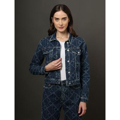 Jaqueta Jeans Feminina Cropped Estampa Calvin Klein Jeans - Azul Médio