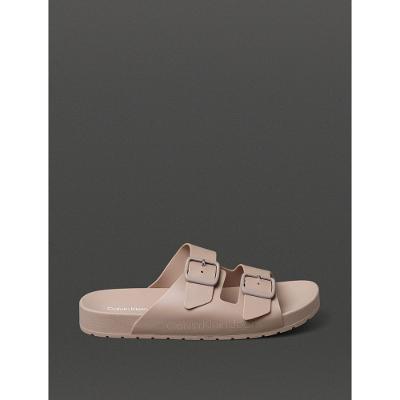 Chinelo Feminino Slide Duas Fivelas Calvin Klein Jeans - Caqui Medio