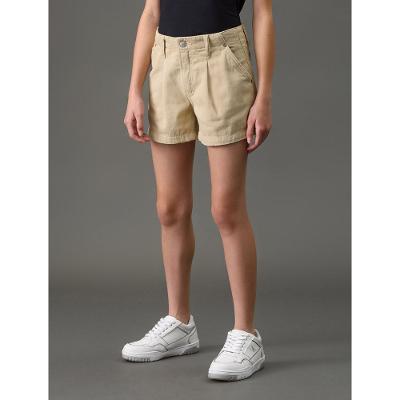 Shorts Menina Color Com Pregas Calvin Klein Jeans - Caqui Claro