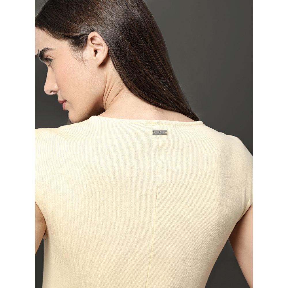 Vestido Feminino Midi Ribana Tricot Calvin Klein Jeans - Amarelo Manteiga - 4