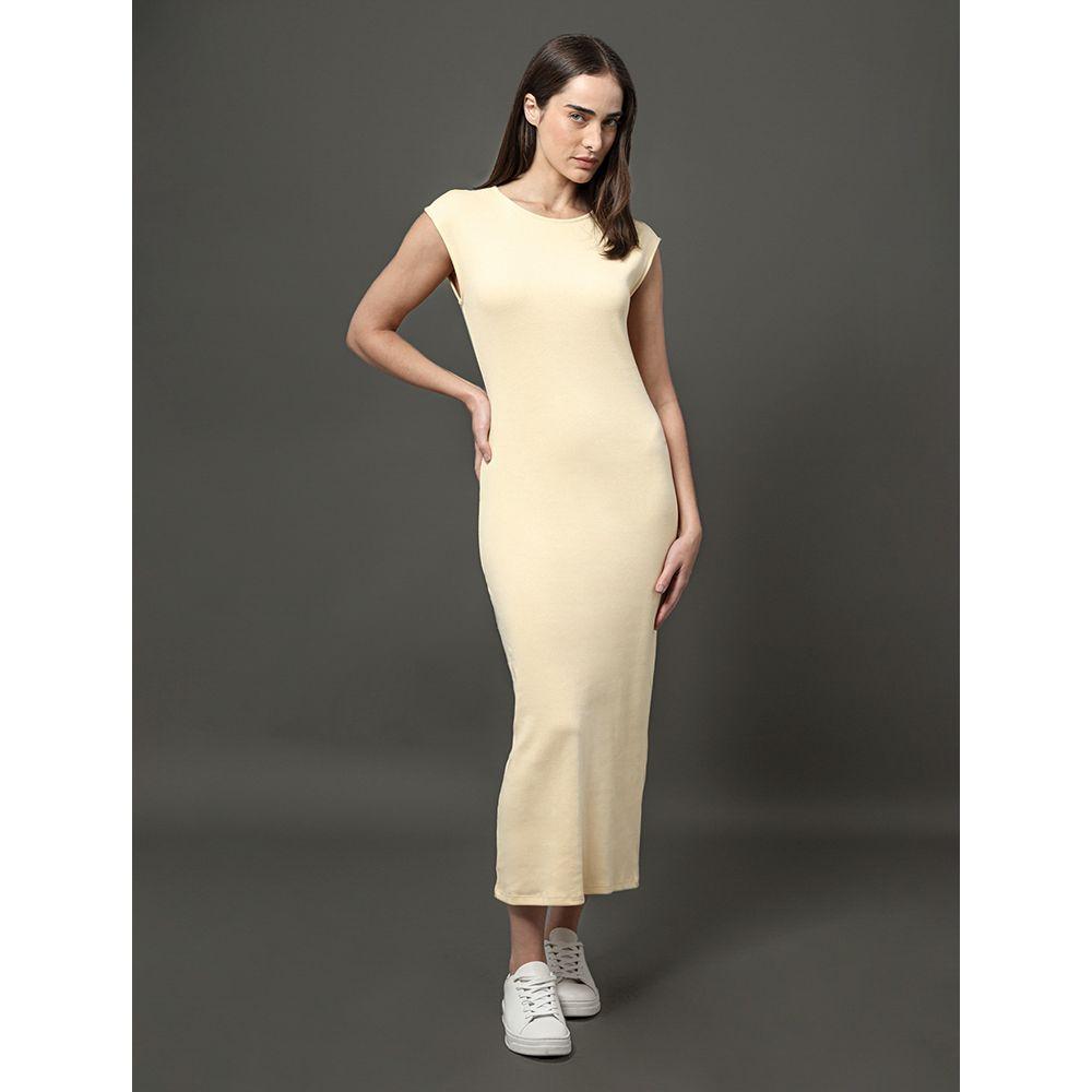 Vestido Feminino Midi Ribana Tricot Calvin Klein Jeans - Amarelo Manteiga - 1