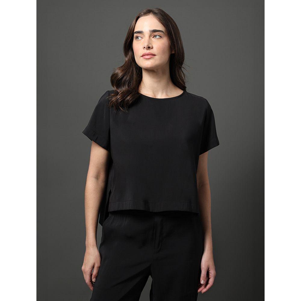Camisa Feminina Com Degrau Frente e Costas Calvin Klein Jeans - Preto - 1