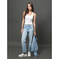 Calça Jeans Feminina Cropped Straight Calvin Klein Jeans - Azul Claro - 5
