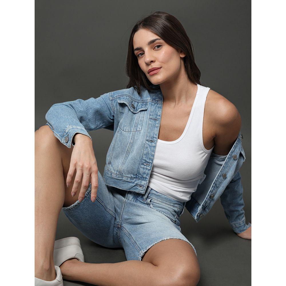 Jaqueta Jeans Feminina Trucker Calvin Klein Jeans - Azul Claro - 5