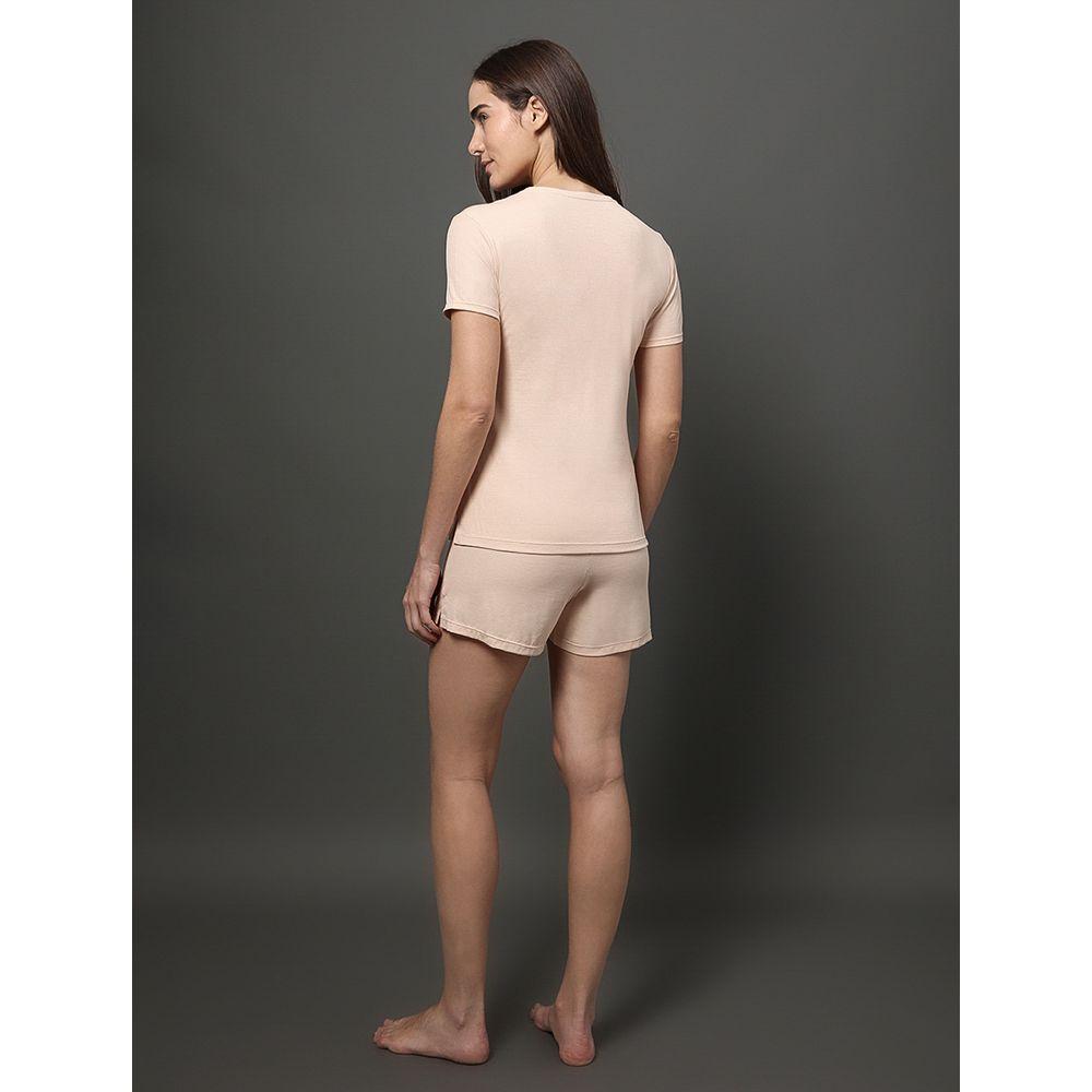 Pijama Feminino Camiseta e Short Canelado Calvin Klein Underwear - Nude - 2