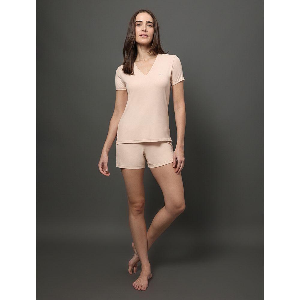 Pijama Feminino Camiseta e Short Canelado Calvin Klein Underwear - Nude - 3