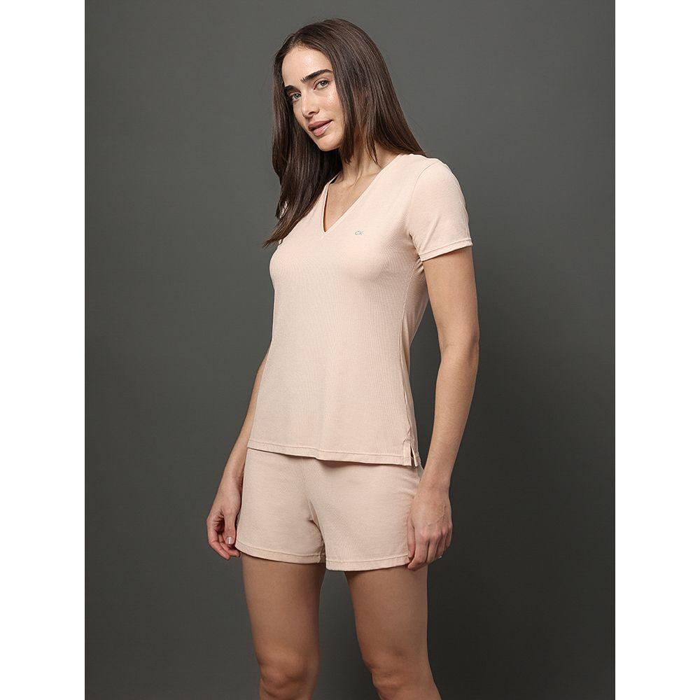Pijama Feminino Camiseta e Short Canelado Calvin Klein Underwear - Nude - 5